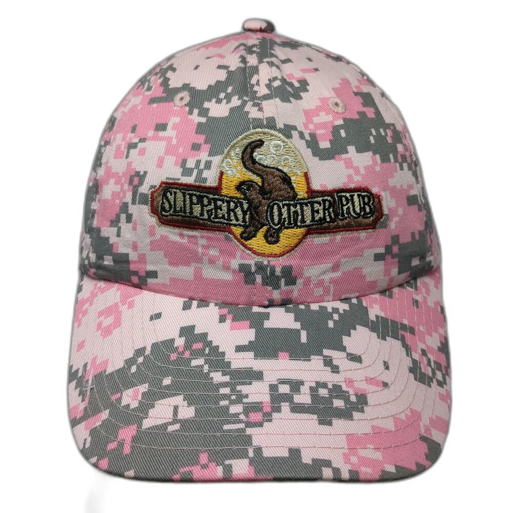 C.C Baseball Cap Pink One Size Slippery Otter Pub West Yellowstone MT Camo Hat